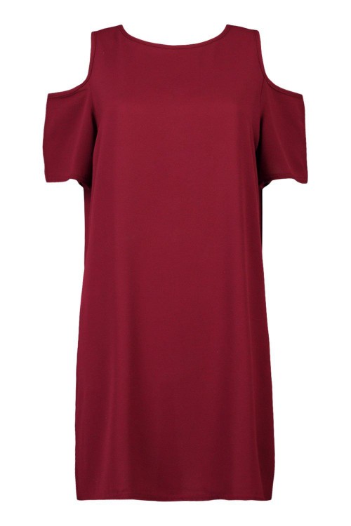 コールド ショルダー テクスチャー シフト ドレス