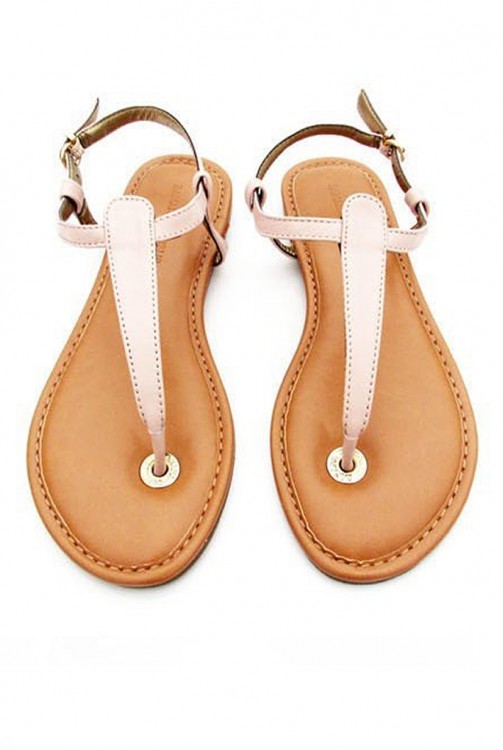 [NWOT] Tストラップ　レザーフラットサンダル nude