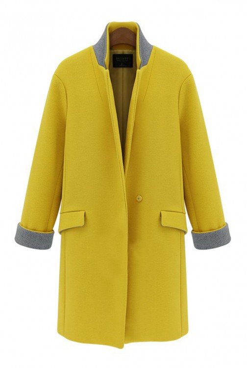 [NWOT] シングルボタン ウール混 イエローロングコート