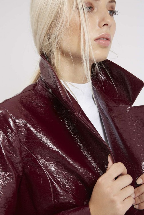 TOPSHOP Double-Breasted Vinyl Coat