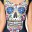 _Sugar Skull Print Cup Ssleeve Backless One Piece Swimwear